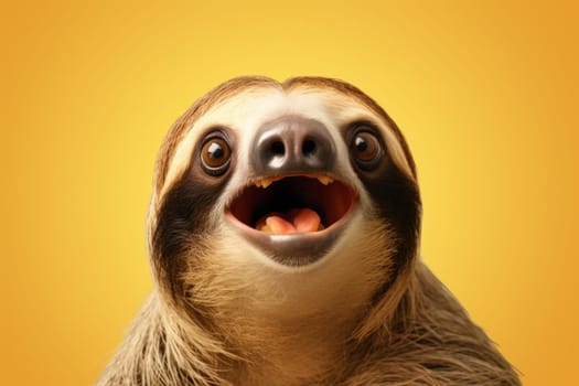 Funny surprised sloth studio shot isolated bright color background.