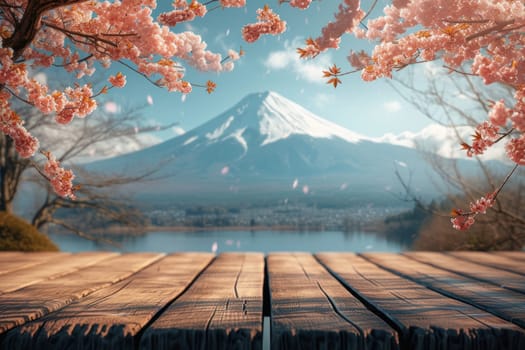 Empty table surface blurred Landmarks around the world in the background. Generative AI..