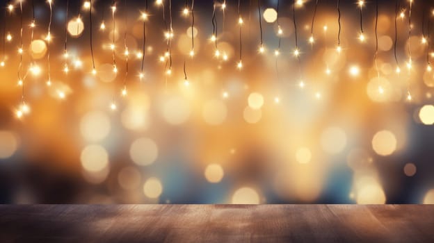 Background with chain of lights and bokeh for party invitation, AI Generative.