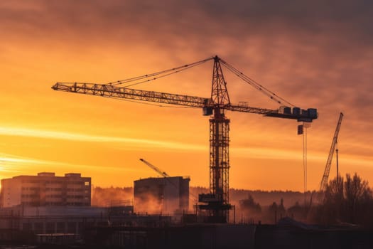 a crane at a construction site, a modern urban scene under construction, AI Generative.