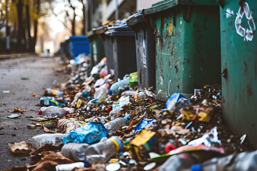 waste plastic bottles and other types of plastic waste at the waste disposal site. Generative AI.