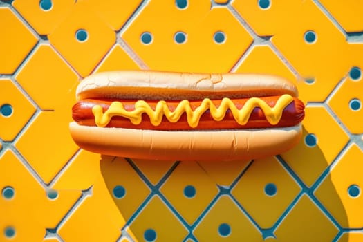 Top view Hot dog advertising on yellow background.