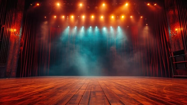 Empty big stage with spotlights. Generative AI.