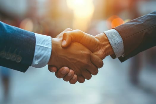 Handshake, Silhouettes of two businessmen shaking hands after the deal is done in office.