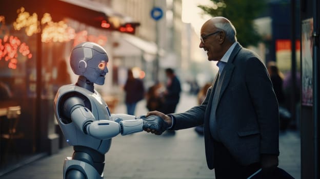 Robot taking care of the elderly in a nursing home in Future, AI Generative.