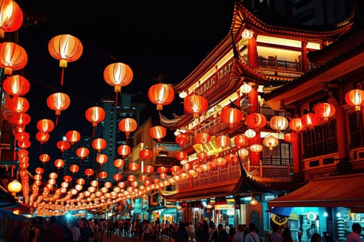 Chinese new year lanterns in china town. Generative AI.