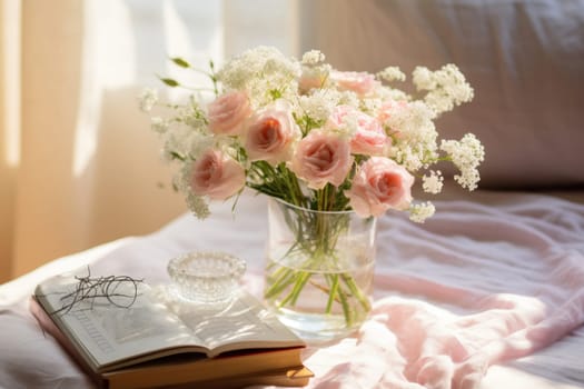 Photo of A bouquet of flowers in a crystal vase.