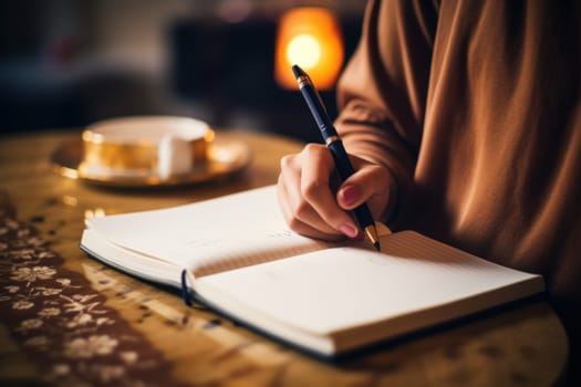 Close shot of a human hand writing something on the paper.