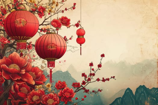 Chinese new year design background for gift card. Generative AI.