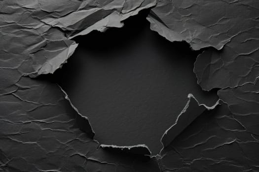 Torn black paper with a circular gap in the middle. Generative AI.