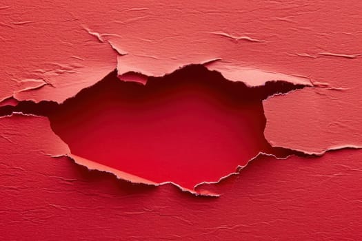 Torn red paper with a circular gap in the middle. Generative AI.