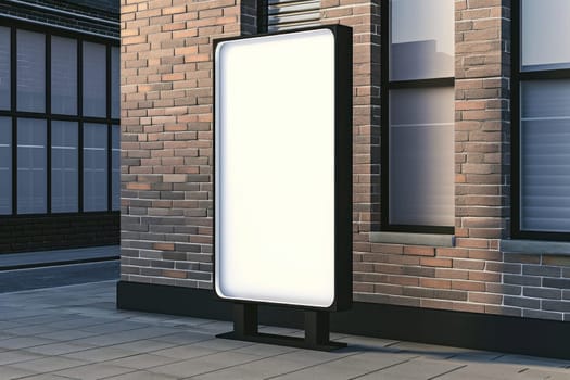 Side view of a white pylon stand with a brick building. Generative AI.