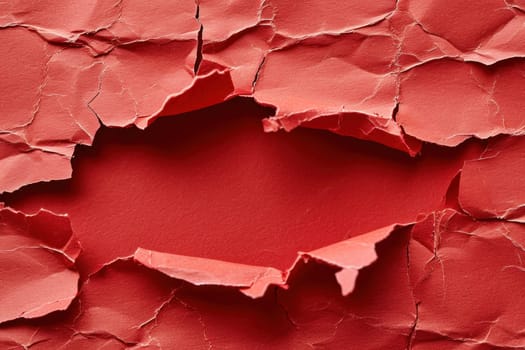 Torn red paper with a circular gap in the middle. Generative AI.