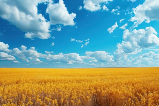 Yellow fields and blue skies. Generative AI.