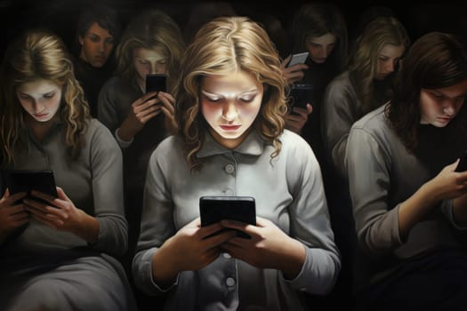 Photo of smartphone addiction. Nomophobia Concept.