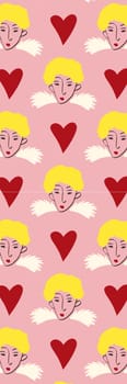 Retro groovy cartoon valentine's day bookmark with angels