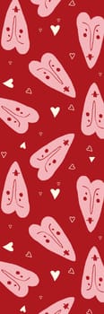 red Retro groovy cartoon valentine's day bookmark with hearts