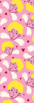 Retro groovy cartoon valentine's day bookmark with angels