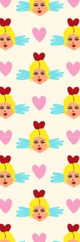 Retro groovy cartoon valentine's day bookmark with angels