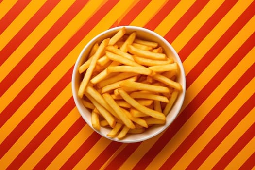 Top view french fries advertising on aesthetic scenery background.