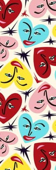 Retro groovy cartoon valentine's day bookmark with hearts