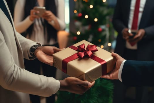 Close up view of hands Giving a business gift in an office AI Generative.