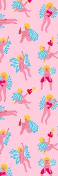 Retro groovy cartoon valentine's day bookmark with angels