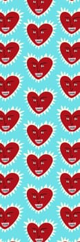 blue Retro groovy cartoon valentine's day bookmark with hearts