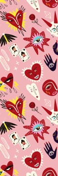 cartoon valentine's day bookmark with hearts and love symbols