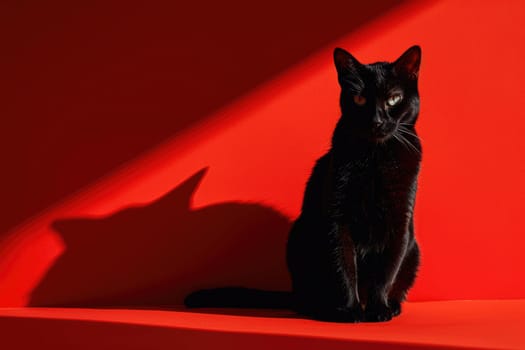 a black cat on a red background, black and red, stylish art.