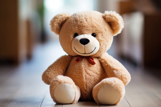 Photo of teddy bear wearing a cheerful smile.