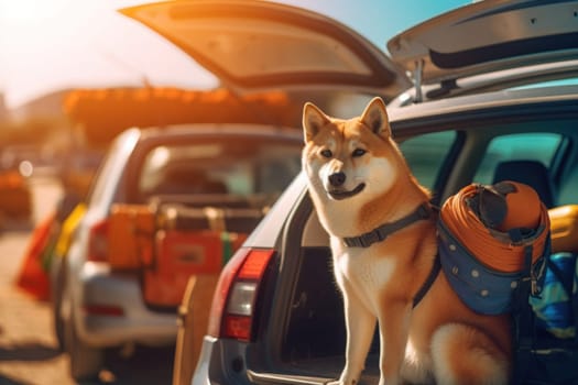 holiday vacation dog, travel with pet concept.