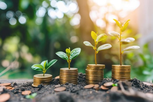 Stack of coins. Financial concept of savings, Investment wealth and prosperity, background banner.