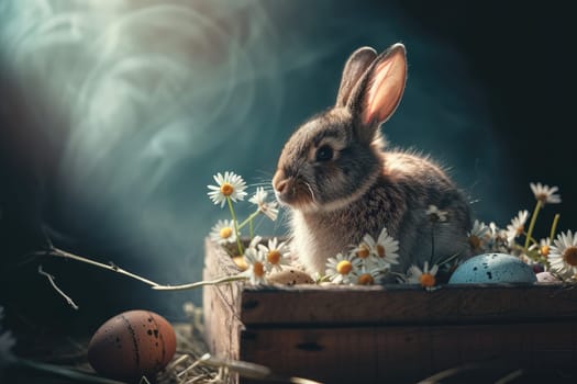 Happy Easter, Adorable Easter Bunny With Easter Eggs, colorful Easter eggs, banner and wallpaper.