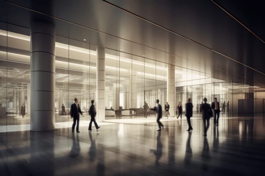 Long exposure banner of modern office lobby with business people, Defocused people in the office.