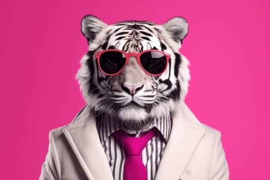 Stylish portrait of dressed up anthropomorphic Animal wearing glasses, AI Generative.