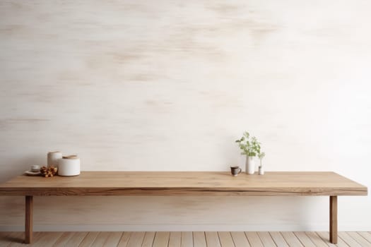 Minimal style Room with blank wall and wooden table.