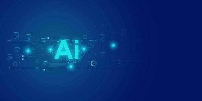 Artificial intelligence Ai self learning improving development problem solving solution tasks of future technology, ai graphics computer chip brain memory power, futuristic blue abstract background.