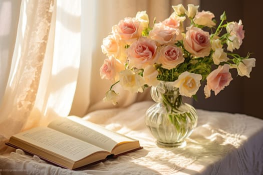 Photo of A bouquet of flowers in a crystal vase.