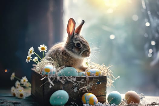 Happy Easter, Adorable Easter Bunny With Easter Eggs, colorful Easter eggs, banner and wallpaper.