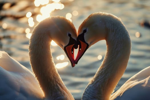 Romantic swans making a heart shape, Swan couple for Valentine's Day.