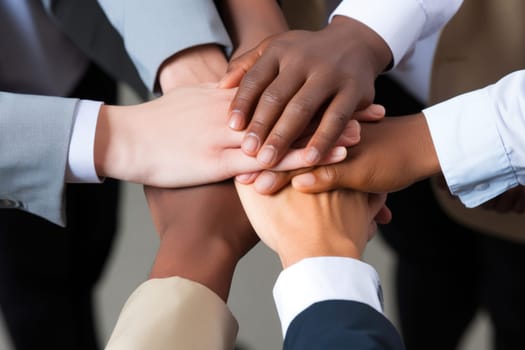 Multiracial business team putting hands on top of each other AI Generative.