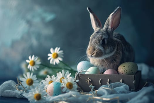 Happy Easter, Adorable Easter Bunny With Easter Eggs, colorful Easter eggs, banner and wallpaper.