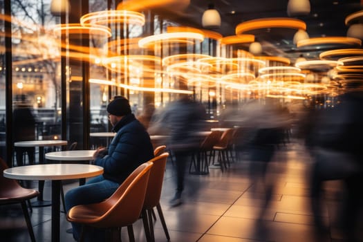 Soft of blurred people meeting at table. Abstract blurred office interior space background.