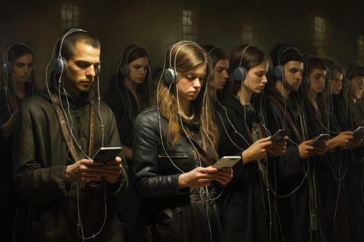 Photo of smartphone addiction. Nomophobia Concept.