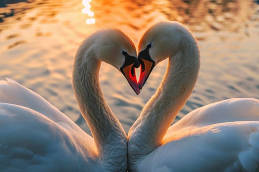 Romantic swans making a heart shape, Swan couple for Valentine's Day.