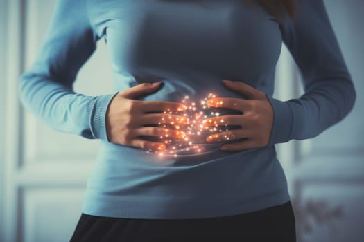 lady have a stomachache or menstruation pain, Healthcare medical concept, AI Generative.