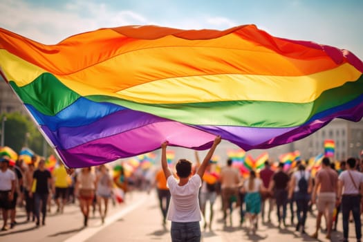 Portrait of a group LGBT and LGBT rainbow flag.