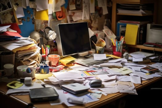 Photo of Messy work desk ,Messy and cluttered desk.