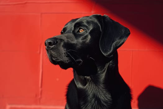 a black dog on a red background, Black and red.